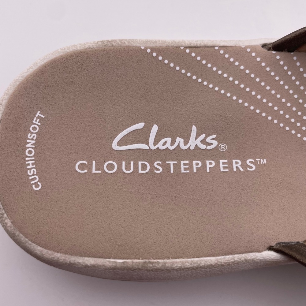 Clarks Cloudsteppers Arla Glison Brown Tan White Flip Flop Sandals Size 8 M - Picture 3 of 5